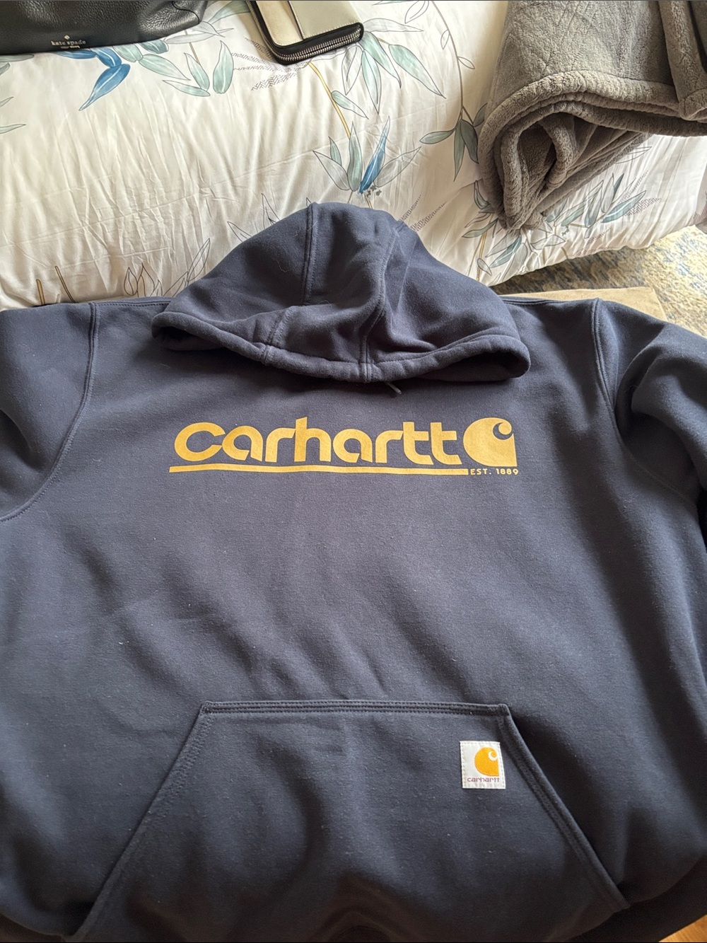 Carhartt Navy Hoodie with Gold Logo Print